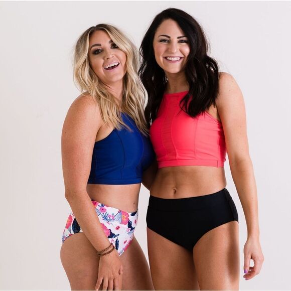 NWT Large: Midkini, High Neck, Halter Tie, Bikini Top in Blue Palm. - Picture 11 of 16